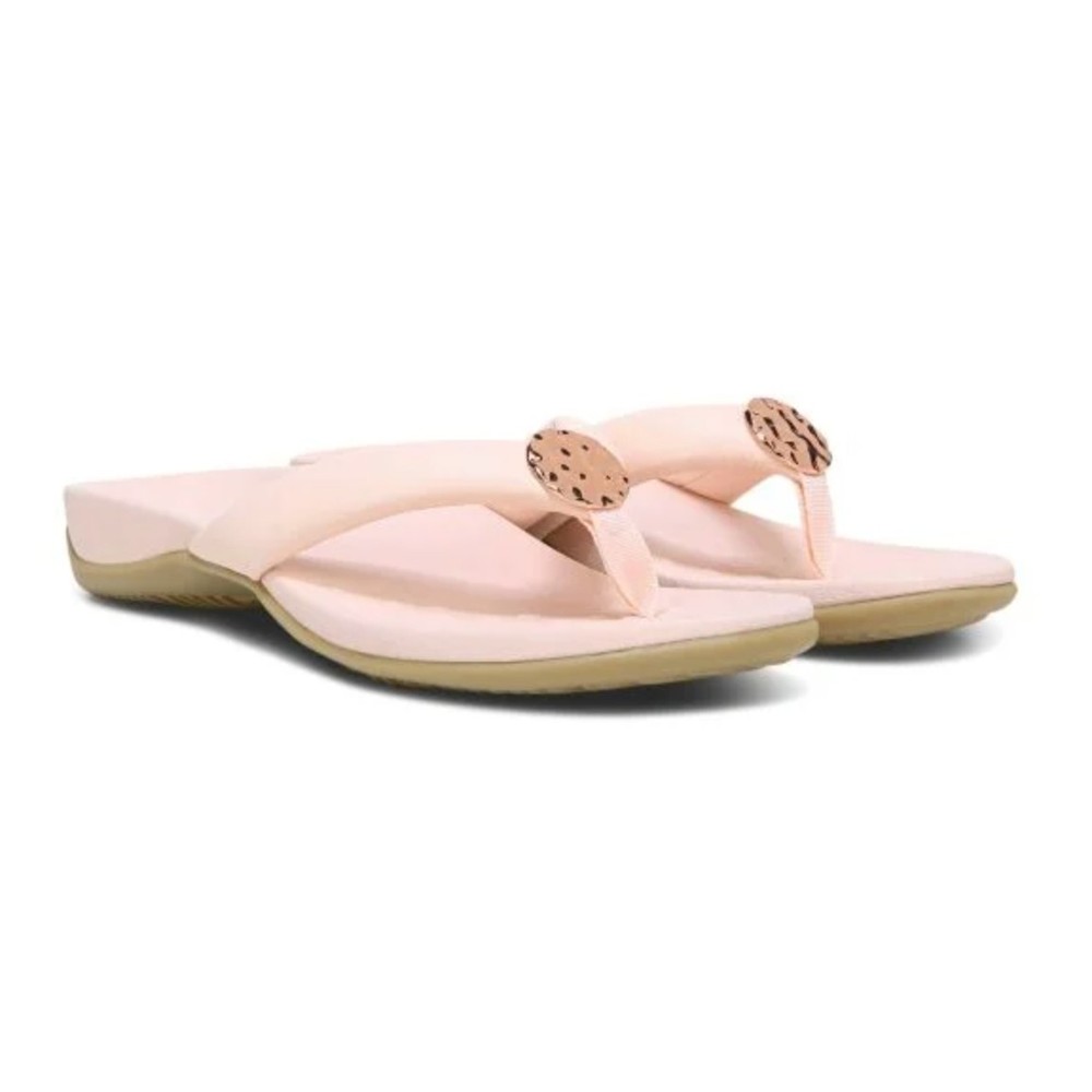 Vionic Lida Pink Women's Leather Slip On Thong built-in orthotic Sandals Sz 6 M